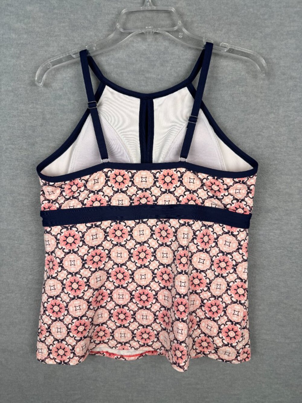 Lands End 14 High Neck Tankini Built In Bra Adjustable Straps Pink Floral - Picture 5 of 8